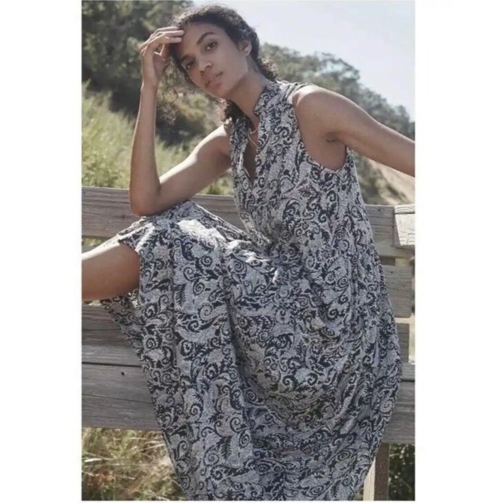 NEW!! Anthropologie MAEVE Marya Tiered Maxi Dress Black Botanical Print Small